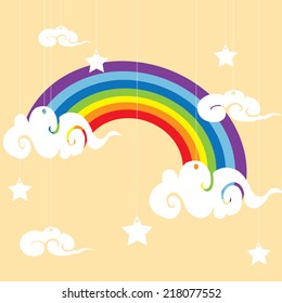 rainbow sky an hearts ion the clouds illustration background pattern in vector