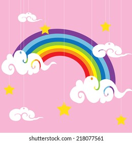 rainbow sky an hearts ion the clouds illustration background pattern in vector