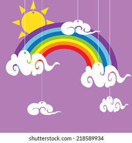 rainbow sky an hearts ion the clouds illustration background pattern in vector