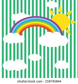 rainbow sky an hearts ion the clouds illustration background pattern in vector