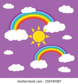 rainbow sky an hearts ion the clouds illustration background pattern in vector