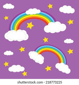 rainbow sky an hearts ion the clouds illustration background pattern in vector