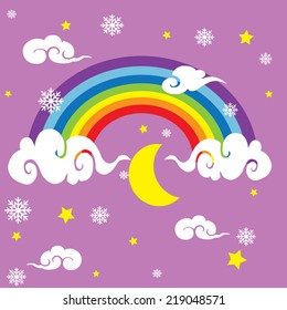 rainbow sky an hearts ion the clouds illustration background pattern in vector