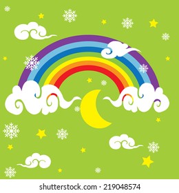 rainbow sky an hearts ion the clouds illustration background pattern in vector