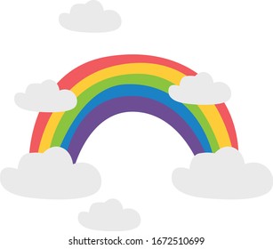 Rainbow in sky, illustration, vector on white background.
