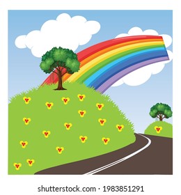 rainbow  sky tree icon illustration