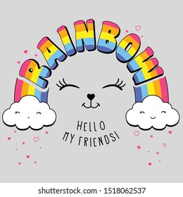 rainbow slogan and hand drawing rainbow vector.