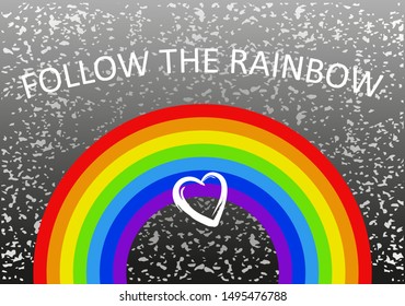 Rainbow and slogan on grey background