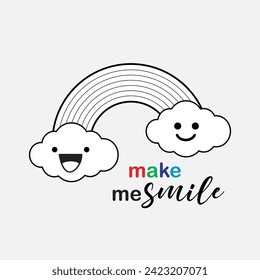 Rainbow with smile clouds. Weather forecast, vector Illustration.