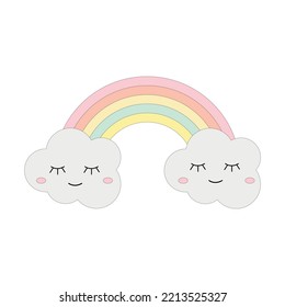 Rainbow with smiling clouds.Children's illustration.
