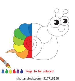 Rainbow snail to be colored, the coloring book to educate preschool kids with easy kid educational gaming and primary education of simple game level.