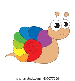 Rainbow snail cartoon. Outlined character with black stroke.