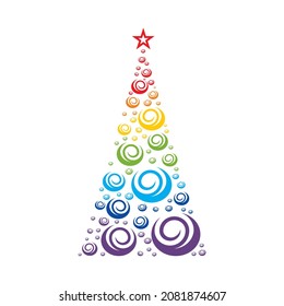 Rainbow snowballs christmas tree isolated on white background. 