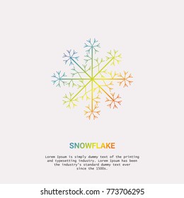 Rainbow snowflake logo on white. Winter background design holiday posters. Colorful vector illustration