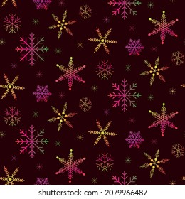 El arcoiris tira de nieve sin fisuras en un fondo oscuro. Ideal para tarjetas de felicitación navideñas, papel de envoltura de regalo, decoración casera, textil y papel tapiz. 