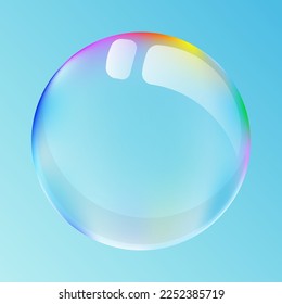 
Rainbow soap bubble on a blue background. Bubble vector illustration.