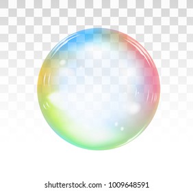 Rainbow soap bubble on a transparent background. Realistic vector illustration