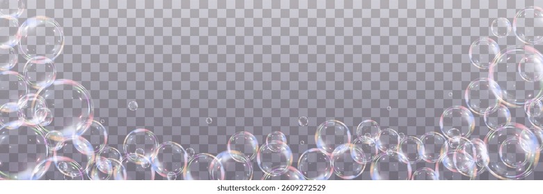 Rainbow soap bubbles on transparent background. Realistic colored balls. Vector illustration.EPS 10.