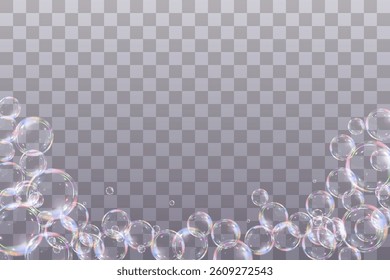 Rainbow soap bubbles on transparent background. Realistic colored balls. Vector illustration.EPS 10.