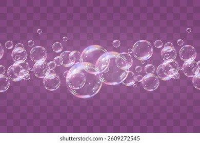 Rainbow soap bubbles on transparent background. Realistic colored balls. Vector illustration.EPS 10.