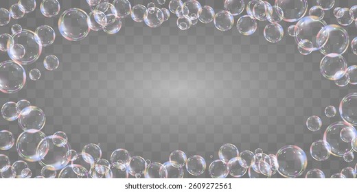 Rainbow soap bubbles on transparent background. Realistic colored balls. Vector illustration.EPS 10.