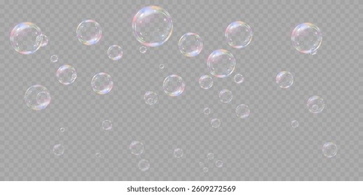 Rainbow soap bubbles on transparent background. Realistic colored balls. Vector illustration.EPS 10.
