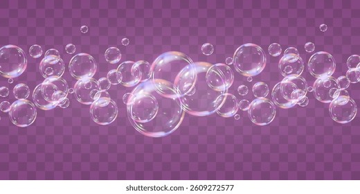 Rainbow soap bubbles on transparent background. Realistic colored balls. Vector illustration.EPS 10.