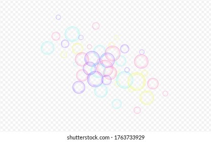 Rainbow Soapy Ball Abstract Transparent Background. Realistic Foam Background. Colored Liquid Soap Bubble Card.