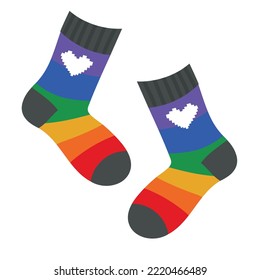 Rainbow socks isolated on white background. LGBT isolated socks. Vector illustration.