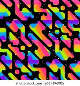 Rainbow space geometric seamless pattern.