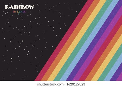 Rainbow in space. Starry sky. LGBT flag. Abstract vector colorful background for design or print