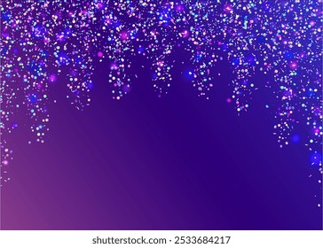 Brilho Arco-Íris. Confete Roxo. Fundo festivo. Neon Tinsel. Banner De Queda. Feliz conceito. Disco Birthday Explosão. Cristal Poeira. Brilho Arco-Íris Azul