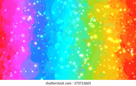 Rainbow And Sparkles Brush Strokes Background. Vector Version