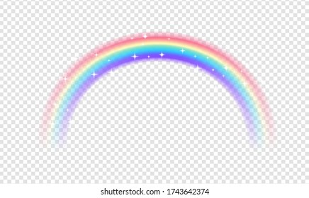 Arcoiris con chispas aisladas en un fondo transparente. Ilustración vectorial realista del arco en colores especulativos. 