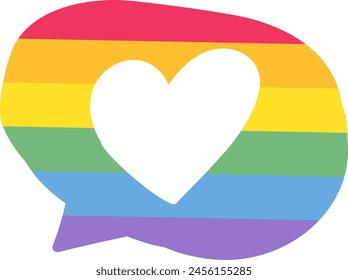 Rainbow speak bobble in rainbow stripped colors. LGBT party icon for design of card or invitation. Multicolored vector symbol isolated on white background