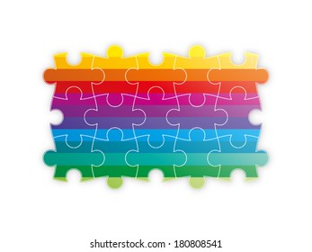 Rainbow spectrum colorful puzzle presentation forming a square graphic template isolated on white background