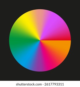 Rainbow spectrum wheel. Colorful circle vector. Gradient radial transition. Black background circle.
