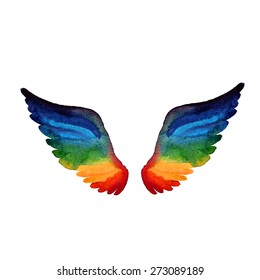 rainbow spectrum wings icon watercolor style, creativity or gay rights concept vector illustration