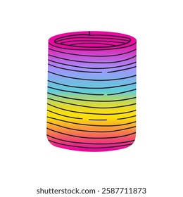 Rainbow spiral 90s toy. Children magic slinky spring. Colored plastic kid toy from the 90s. Vector illustration isolated on white background. Hand drawn illustration .