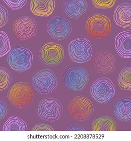 Rainbow spiral linear circles seamless pattern. Geometric background. Vector