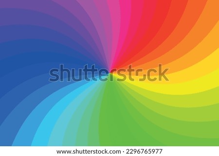 Rainbow spiral radial rays rectangular background. Vector