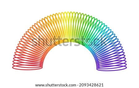 Rainbow spiral spring toy. Children magic slinky spring. Colored plastic kid toy. Vector illustration isolated on white background.