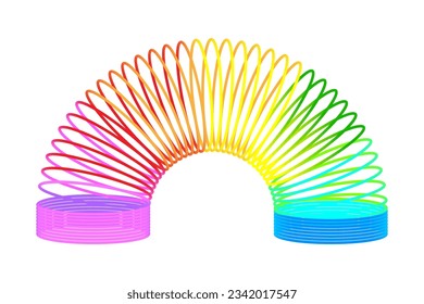 Rainbow spiral spring toy. Colored plastic kid toy. Children magic slinky spring. Vector illustration. Eps 10.