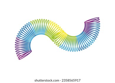 Rainbow spiral spring toy. Colored plastic kid toy. Children magic slinky spring. Vector illustration. EPS 10.