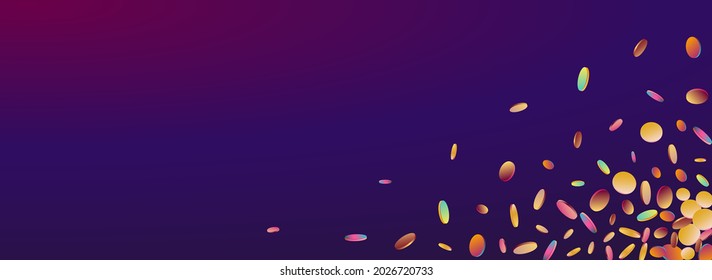 Rainbow Splash Celebration Panoramic Purple Background. Multicolored Effect Polka Banner. Celebrate Pattern. Colorful Fun Backdrop.