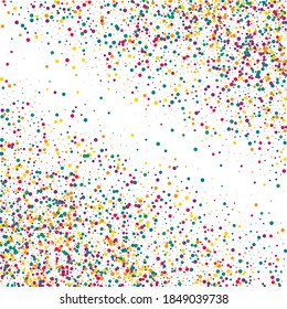Rainbow Splash Christmas White Background. Independence Confetti Design. Decoration Round Pattern. Yellow Shine Fun Banner.