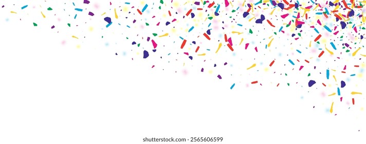 Rainbow Splash Festival Vector White Panoramic Background. Trendy Invitation Dust Backdrop. Cheerful Dot Carnival Texture. Intense Confetti Abstract Pattern.