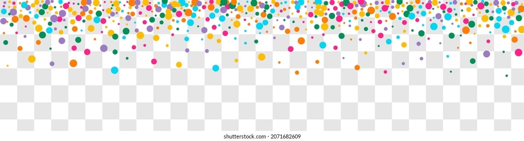 Rainbow Splash Transparent Vector Panoramic Transparent Background. FallingFestive Circle Pattern. Carnival Confetti Postcard. Multicolored Dust Festival Texture.