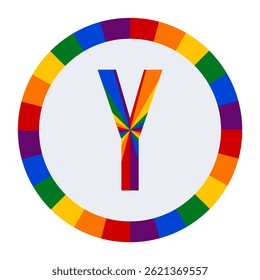 Rainbow Splinter Capital Letter Y Logo on White Background with Dynamic Circle of Colors