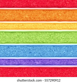 Rainbow sponge cake with white cream filling background. Colorful seamless texture. Vector illustration. Good for bakery menu design - poster banner flyer packaging.